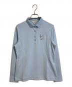 LANVINランバン）の古着「グラデーションロゴ刺繍長袖ポロシャツ　長袖シャツ　ストレッチ　日本製」｜スカイブルー