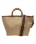 LeSportsacレスポートサック）の古着「MED BAMBOO TOTE W/STエクリュムーンラフィア」｜ベージュ