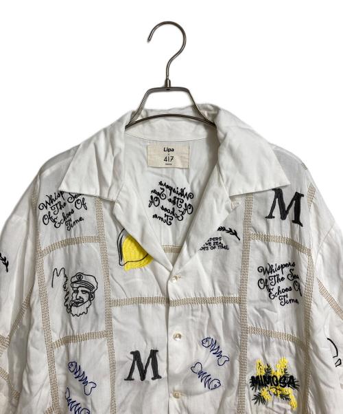 417 by EDIFICE（417 バイ エディフィス）417 by EDIFICE (417 バイ エディフィス) Lipa (リパ) エンブロイダリーシャツ 半袖シャツ ホワイト サイズ:Lの古着・服飾アイテム