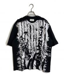TAAKK（ターク）の古着「RUFFLE PRINT T-SHIRTS ペイント加工フリルＴシャツ　コットンTシャツ」｜ブラック×ホワイト