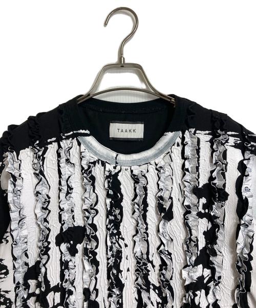 TAAKK（ターク）TAAKK (ターク) RUFFLE PRINT T-SHIRTS ペイント加工フリルＴシャツ　コットンTシャツ ブラック×ホワイト サイズ:3の古着・服飾アイテム
