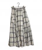 ARGUEアーギュ）の古着「リネンマキシスカート　ロングスカート　チェックスカート　麻」｜ベージュ×ブラック