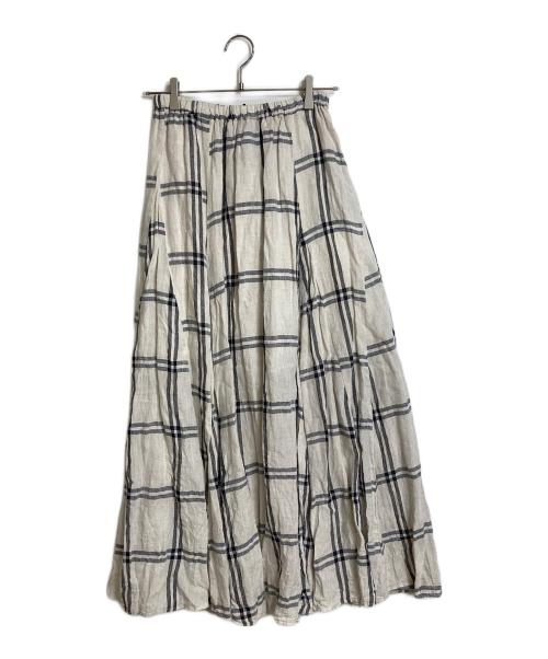 ARGUE（アーギュ）ARGUE (アーギュ) リネンマキシスカート　ロングスカート　チェックスカート　麻 ベージュ×ブラック サイズ:FREEの古着・服飾アイテム