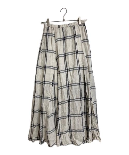 ARGUE（アーギュ）ARGUE (アーギュ) リネンマキシスカート　ロングスカート　チェックスカート　麻 ベージュ×ブラック サイズ:FREEの古着・服飾アイテム