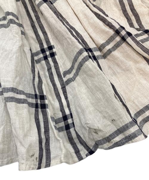 ARGUE（アーギュ）ARGUE (アーギュ) リネンマキシスカート　ロングスカート　チェックスカート　麻 ベージュ×ブラック サイズ:FREEの古着・服飾アイテム