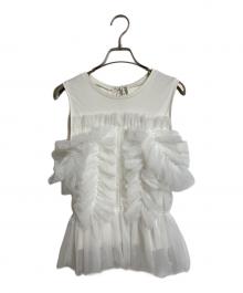 FRAY ID（フレイ アイディー）の古着「チュールコンビ2wayトップス　ノースリーブカットソー」｜ホワイト