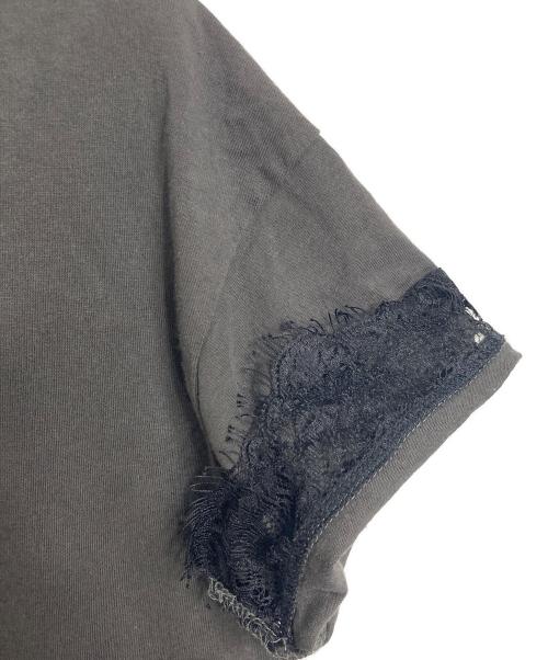 MARY QUANT（マリークヮント）MARY QUANT (マリークヮント) PUBLUX (パブリュクス) 袖レース付き フロッキーロゴT  半袖カットソー　Tシャツ　Tee ブラック サイズ: FREEの古着・服飾アイテム