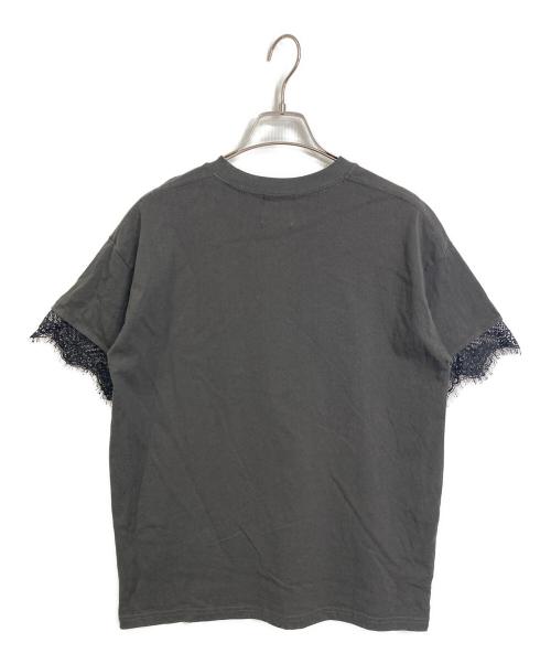 MARY QUANT（マリークヮント）MARY QUANT (マリークヮント) PUBLUX (パブリュクス) 袖レース付き フロッキーロゴT  半袖カットソー　Tシャツ　Tee ブラック サイズ: FREEの古着・服飾アイテム