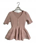 Snidelスナイデル）の古着「ペプラムニット　半袖ニット　セレモニー」｜ピンク