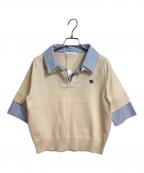 chicoチコ）の古着「刺繍入り襟付きポロニット　半袖ニット　」｜ベージュ