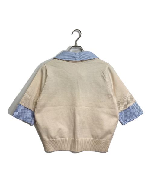 chico（チコ）chico (チコ) 刺繍入り襟付きポロニット　半袖ニット　 ベージュ サイズ:FREEの古着・服飾アイテム