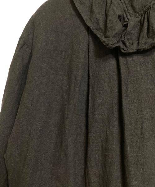 yuw（ユウ）yuw (ユウ) リネンショールカラーワンピース　半袖ワンピース　ロングワンピース　マキシワンピース　麻 ブラック サイズ:FREEの古着・服飾アイテム