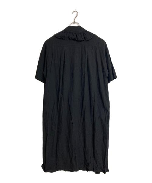 yuw（ユウ）yuw (ユウ) リネンショールカラーワンピース　半袖ワンピース　ロングワンピース　マキシワンピース　麻 ブラック サイズ:FREEの古着・服飾アイテム