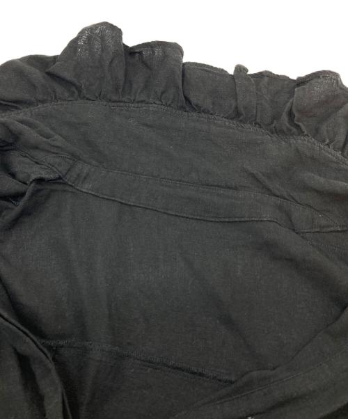 yuw（ユウ）yuw (ユウ) リネンショールカラーワンピース　半袖ワンピース　ロングワンピース　マキシワンピース　麻 ブラック サイズ:FREEの古着・服飾アイテム