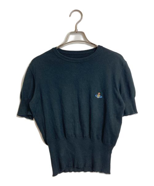 Vivienne Westwood（ヴィヴィアンウエストウッド）Vivienne Westwood (ヴィヴィアンウエストウッド) オーブ柄半袖ニット　コットンニット　イタリア製 ブラック サイズ:Lの古着・服飾アイテム