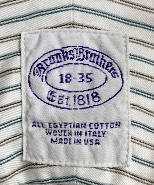 BROOKS BROTHERS（ブルックスブラザーズ）BROOKS BROTHERS (ブルックスブラザーズ) 【古着】袖刺繍クレリックシャツ ストライプシャツ　長袖シャツ　USA製 WOVEN IN ITALY イタリア製 グリーン×ブラウン サイズ:18−35の古着・服飾アイテム