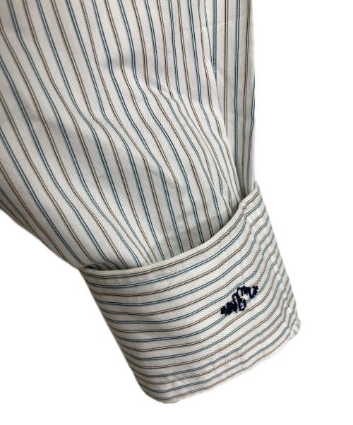 BROOKS BROTHERS（ブルックスブラザーズ）BROOKS BROTHERS (ブルックスブラザーズ) 【古着】袖刺繍クレリックシャツ ストライプシャツ　長袖シャツ　USA製 WOVEN IN ITALY イタリア製 グリーン×ブラウン サイズ:18−35の古着・服飾アイテム
