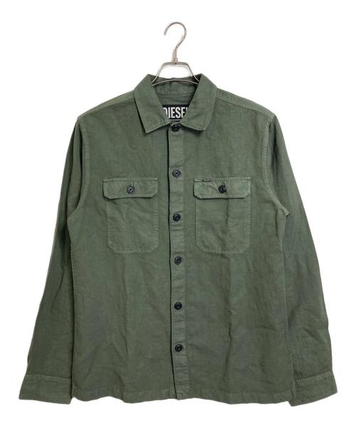 DIESEL（ディーゼル）DIESEL (ディーゼル) リネン混シャツ　長袖シャツ　麻 オリーブ サイズ:Mの古着・服飾アイテム