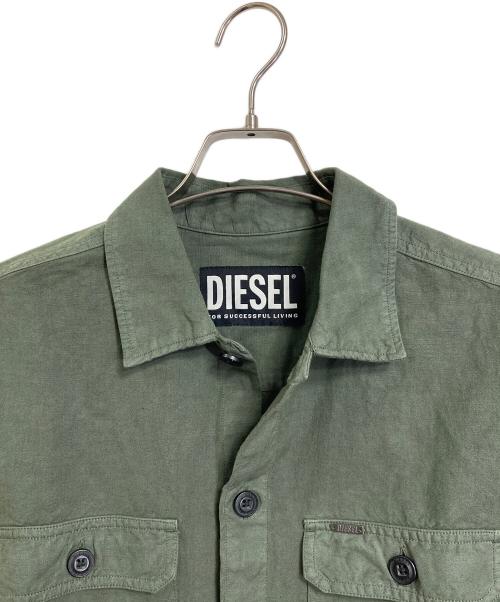 DIESEL（ディーゼル）DIESEL (ディーゼル) リネン混シャツ　長袖シャツ　麻 オリーブ サイズ:Mの古着・服飾アイテム