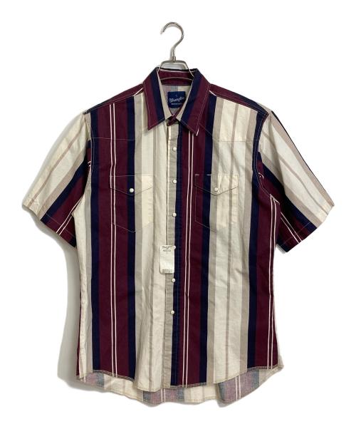 Wrangler（ラングラー）Wrangler (ラングラー) 【古着】ストライプ半袖ウエスタンシャツ　コットンシャツ　タグ付き　デットストック ブラウン×ホワイト サイズ:Lの古着・服飾アイテム