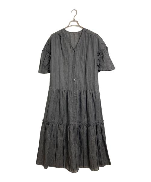 SLOBE IENA（スローブ イエナ）SLOBE IENA (スローブ イエナ) ドビーストライプリネンハーフスリーブワンピース　半袖ワンピース　ロングワンピース　麻 グレー サイズ:実寸参照の古着・服飾アイテム