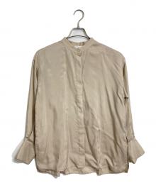 1er Arrondissement（プルミエ アロンディスモン）の古着「プラフィブリルシャツ　長袖シャツ　バンドカラーシャツ　長袖ブラウス　オフィスカジュアル　セレモニー」｜ベージュ