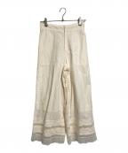 ne quittez pasヌキテパ）の古着「Cotton Linen Lace Pants  コットンリネンレースパンツ　裾レースパンツ　インド製」｜ベージュ
