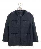 JOURNAL STANDARDジャーナルスタンダード）の古着「ノーカラーツイードジャケット　ノーカラージャケット　アウター　ライトアウター　セレモニー」｜ブラック