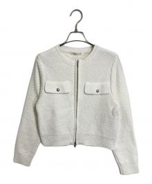 LOUNIE（ルーニー）の古着「バイアス柄編みジップカーディガン ジャケット」｜ホワイト