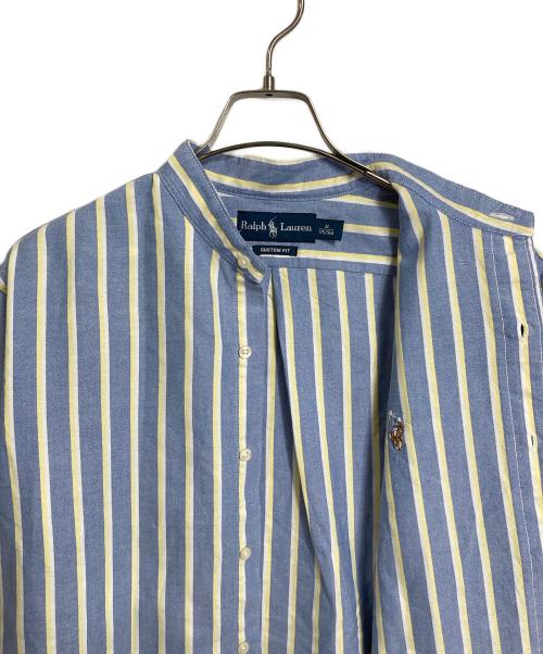 RALPH LAUREN（ラルフローレン）RALPH LAUREN (ラルフローレン) CUSTOM FIT バンドカラーシャツ　ストライプシャツ　ノーカラーシャツ ブルー×イエロー サイズ:Mの古着・服飾アイテム