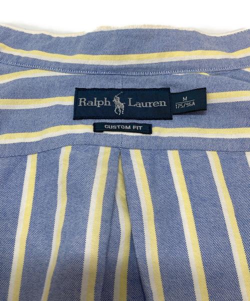 RALPH LAUREN（ラルフローレン）RALPH LAUREN (ラルフローレン) CUSTOM FIT バンドカラーシャツ　ストライプシャツ　ノーカラーシャツ ブルー×イエロー サイズ:Mの古着・服飾アイテム