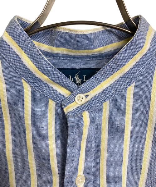 RALPH LAUREN（ラルフローレン）RALPH LAUREN (ラルフローレン) CUSTOM FIT バンドカラーシャツ　ストライプシャツ　ノーカラーシャツ ブルー×イエロー サイズ:Mの古着・服飾アイテム