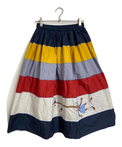 OLLEBOREBLA（アルベロベロ）OLLEBOREBLA (アルベロベロ) Alberobello ブタ chanミシン刺繍  ピノキオ  パッチワーク スカート　24SS マルチカラー サイズ:実寸参照の古着・服飾アイテム