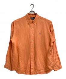POLO RALPH LAUREN（ポロ・ラルフローレン）の古着「【古着】シルクリネンボタンダウンシャツ　長袖シャツ　ポニー刺繍　ELLINGTON」｜オレンジ