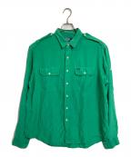 POLO RALPH LAURENポロ・ラルフローレン）の古着「【古着】シルクリネンミリタリーシャツ　長袖シャツ　オーバーサイズ」｜グリーン