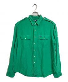POLO RALPH LAUREN（ポロ・ラルフローレン）の古着「【古着】シルクリネンミリタリーシャツ　長袖シャツ　オーバーサイズ」｜グリーン