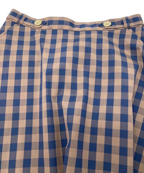 UNTITLED（アンタイトル）UNTITLED (アンタイトル) ギンガムチェックAラインスカート　後ろウエストゴム　日本製 ブラウン×ネイビー サイズ:01/S 未使用品の古着・服飾アイテム