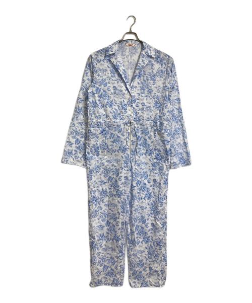 BACCA（バッカ）BACCA (バッカ) サマーリバティ コットンコンビネゾン　オールインワン　つなぎ　花柄　フラワープリント ホワイト×ブルー サイズ:34の古着・服飾アイテム