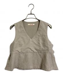 BACCA（バッカ）の古着「リネンVネックブラウス　ノースリーブブラウス　麻　日本製」｜ベージュ