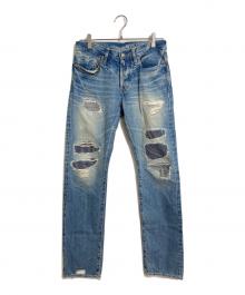 Hysteric Glamour（ヒステリックグラマー）の古着「15AW SP加工WRデニムパンツ スタッズデニムパンツ　5ポケット　日本製」｜ブルー