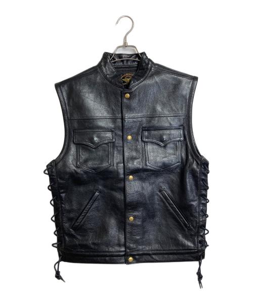 SKULL FLIGHT（スカルフライト）SKULL FLIGHT (スカルフライト) レザーベスト レースアップ ブラック サイズ:40の古着・服飾アイテム