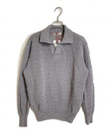 ENCOMING（インカミング）の古着「Front Slit Jumper スキッパー襟付メッシュニット　日本製」｜グレー