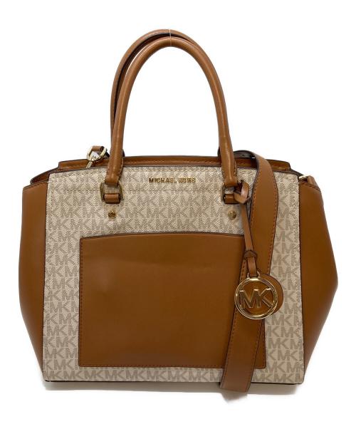 MICHAEL KORS（マイケル・コース）MICHAEL KORS (マイケルコース) パーク ラージ ロゴ＆レザー サッチェル　 ホワイト×ベージュ サイズ:実寸参照の古着・服飾アイテム