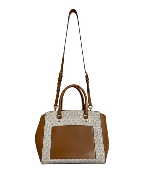 MICHAEL KORS（マイケル・コース）MICHAEL KORS (マイケルコース) パーク ラージ ロゴ＆レザー サッチェル　 ホワイト×ベージュ サイズ:実寸参照の古着・服飾アイテム