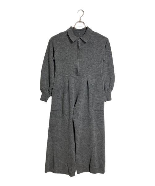 willfully（ウィルフリー）willfully (ウィルフリー) volume sleeve zip comfortable knit all-in-one　オールインワン　つなぎ　 グレー サイズ:FREEの古着・服飾アイテム