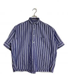 ticca（ティッカ）の古着「ブルーストライプ柄 コットンスクエアビッグシャツ　半袖シャツ　日本製」｜ネイビー×ホワイト