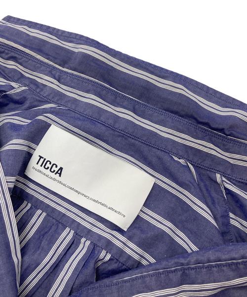 ticca（ティッカ）TICCA (ティッカ) ブルーストライプ柄 コットンスクエアビッグシャツ　半袖シャツ　日本製 ネイビー×ホワイト サイズ:FREEの古着・服飾アイテム