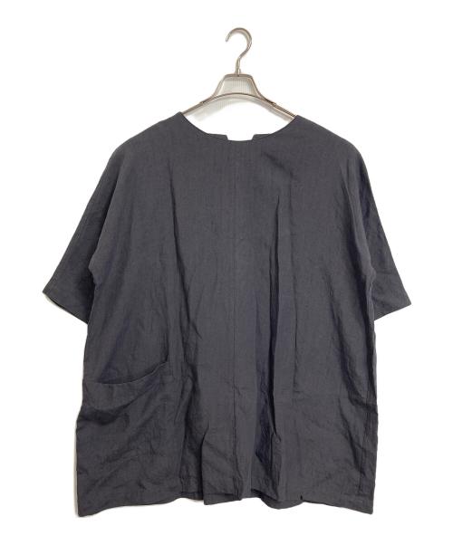 HOBONICHI + a.（ホボニチ）hobonichi + a. (ホボニチ) 麻のざっくりワンピース 2WAY  半袖ワンピース　日本製 パープル サイズ:Mの古着・服飾アイテム