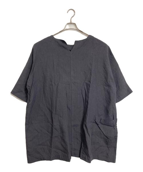 HOBONICHI + a.（ホボニチ）hobonichi + a. (ホボニチ) 麻のざっくりワンピース 2WAY  半袖ワンピース　日本製 パープル サイズ:Mの古着・服飾アイテム