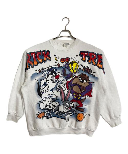 LOONEY TUNES（ルーニーチューンズ）LOONEY TUNES (ルーニーチューンズ) 【古着】1996コピーライト プリントスウェット　キャラクタープリントスウェット　USA製 ホワイト サイズ:XLの古着・服飾アイテム